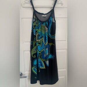 Black and Blue Paisley Patterned Midi Dress